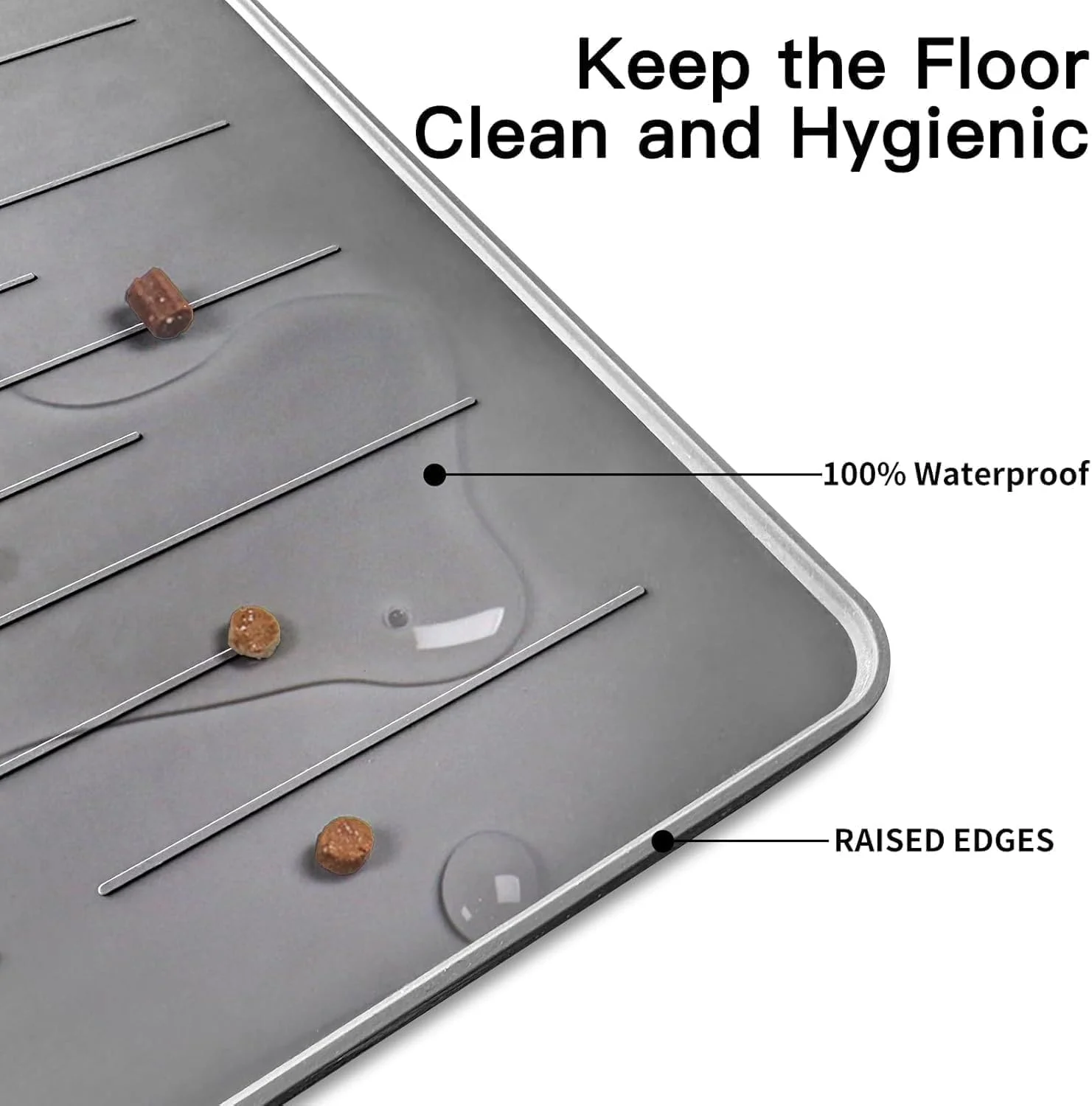 Silicone Pet Feeding Mats - Largest Dog Feeding Tray, Waterproof, 48" x 32", Gray Green