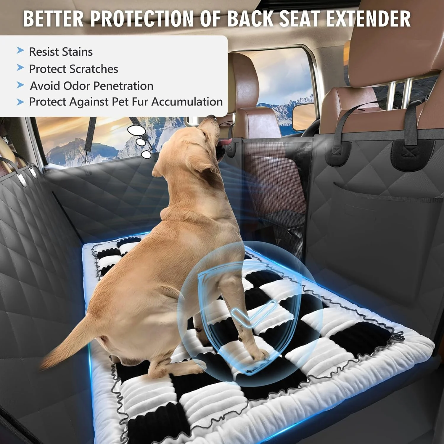 Dog Bed for Truck Back Seat Non-Slip, Truck Dog Bed Soft and Comfortable, Back Seat Pet Bed Mat for Travel, Pet Car Blanket for Backseat Extender and Seat Covers Checkered 59”X27.5”