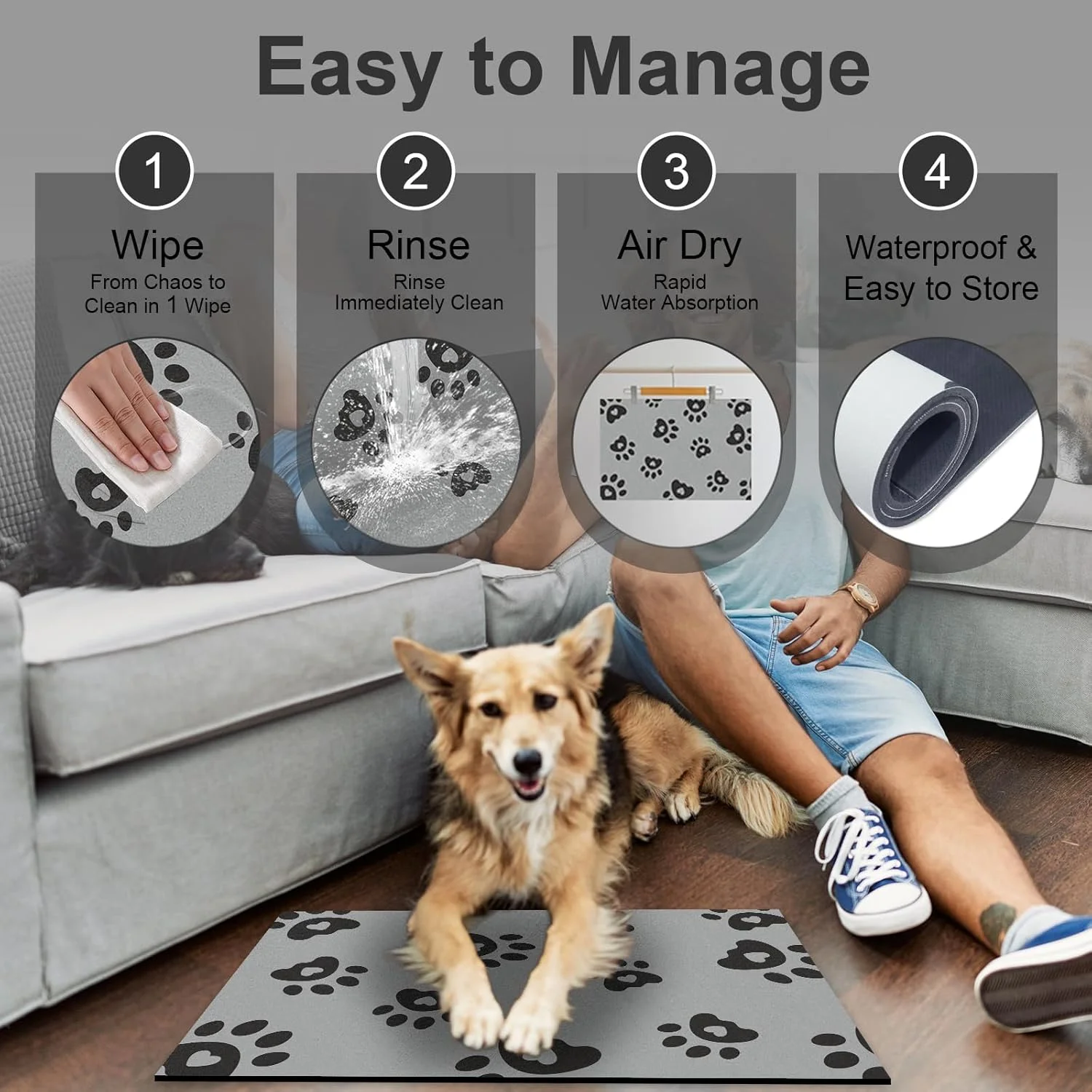 Absorbent Pet Feeding Mat 17x28 - Large Dog Feeding Mat, Rubber Mat for Cat Bowls, Muddy Mats for Dogs