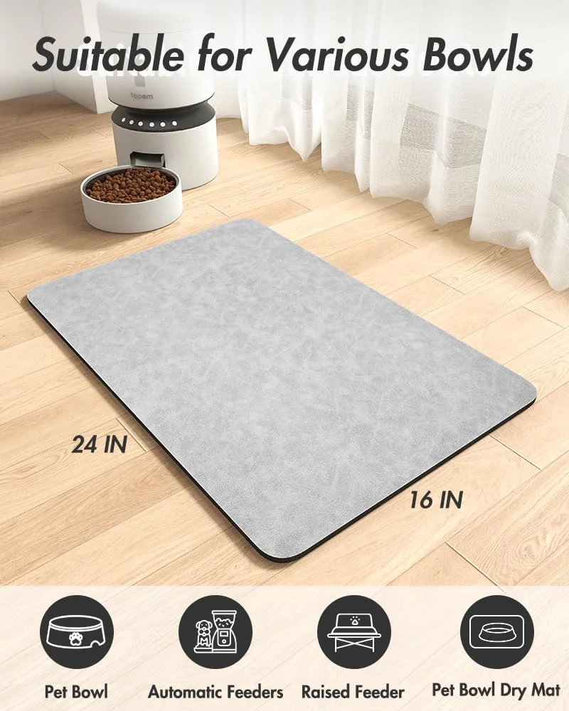 Absorbent Pet Feeding Mat - No Stains, Quick Dry, Anti-Slip for Cat & Dog Food & Water Bowls