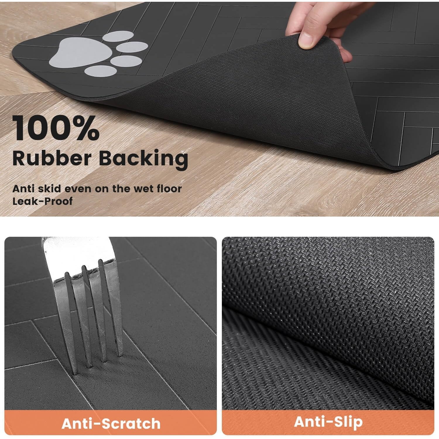 Pet Feeding Mat, Absorbent Pet Placemat for Food and Water Bowl, with Waterproof Rubber Backing, Quick Dry Water Dispenser Mat for Dog and Cat (12"x20", Striped Dark Gray)