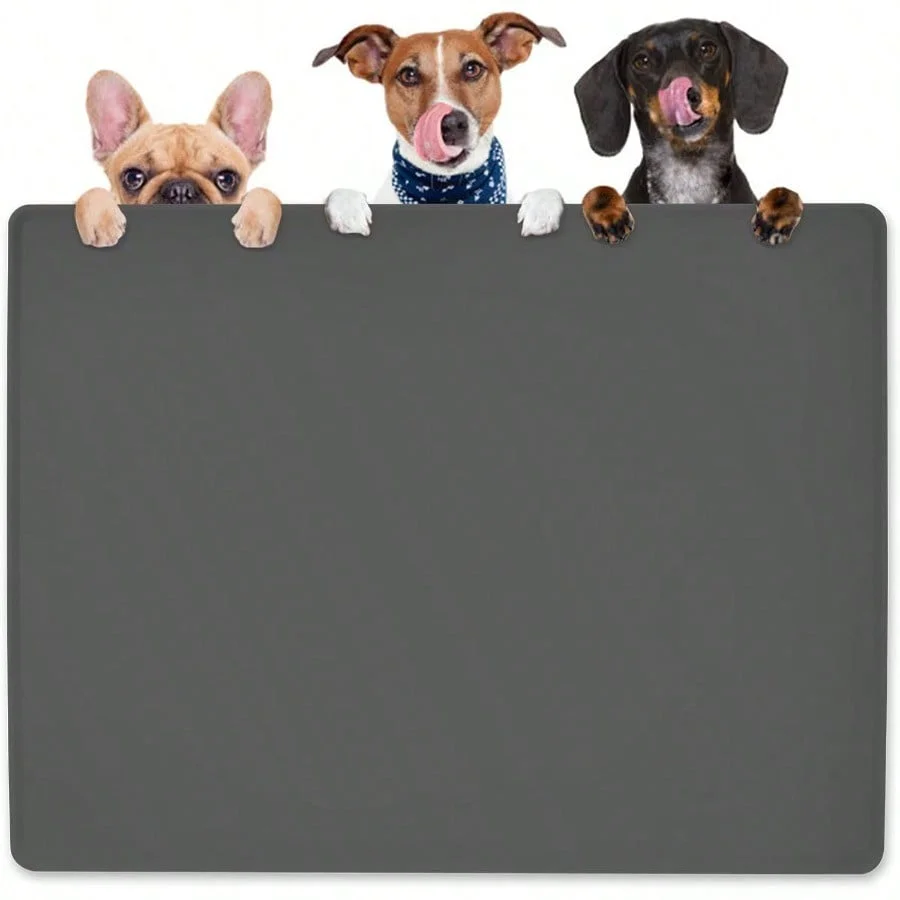 Dog Water Mat 39.4*29.5in Silicone Dog Mat For Food And Water Extra Large Pet Feeding Mat For Floors Waterproof Pet Feeding Mat Prevent Water Food Spills Dark Grey