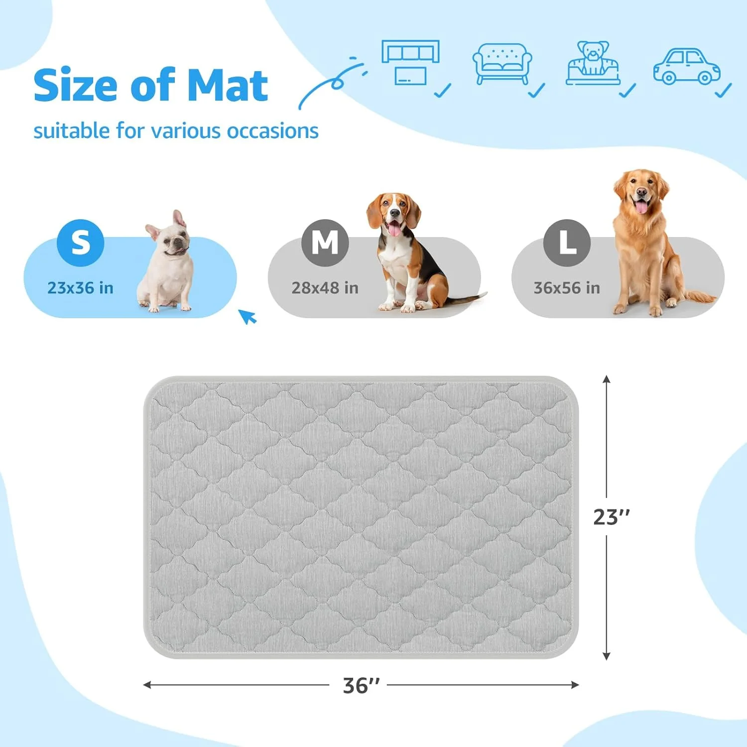 Cooling Pad for Dog - Pet Cooling Mat Waterproof Self-Cool Mat Reversible(Cool & Warm) Dog Cool Pad Perfect for Floor Crate Sofa Car, 28x48 in Grey
