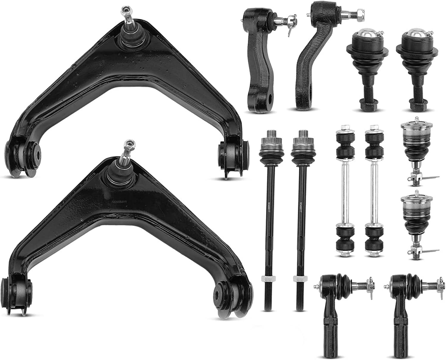 A-Premium Set of 14, Front Upper Control Arm, Sway Bar Link, Upper Lower Ball Joint, Inner Outer Tie Rod End, Idler Arm, Compatible with Chevrolet & GMC - 2001-2010 - Silverado Suburban Sierra Yukon