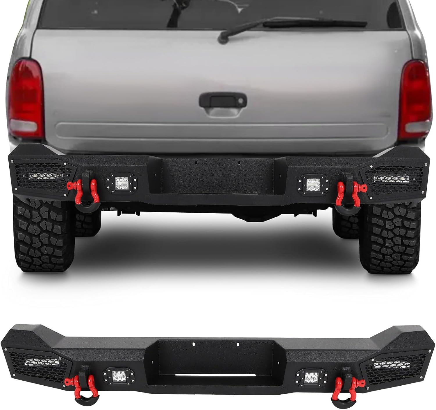 SCITOO Steel Rear Bumper fit for 1998-2003 for Dodge Durango Bumper,W/D-rings and License Plate Lights(Texture Black)