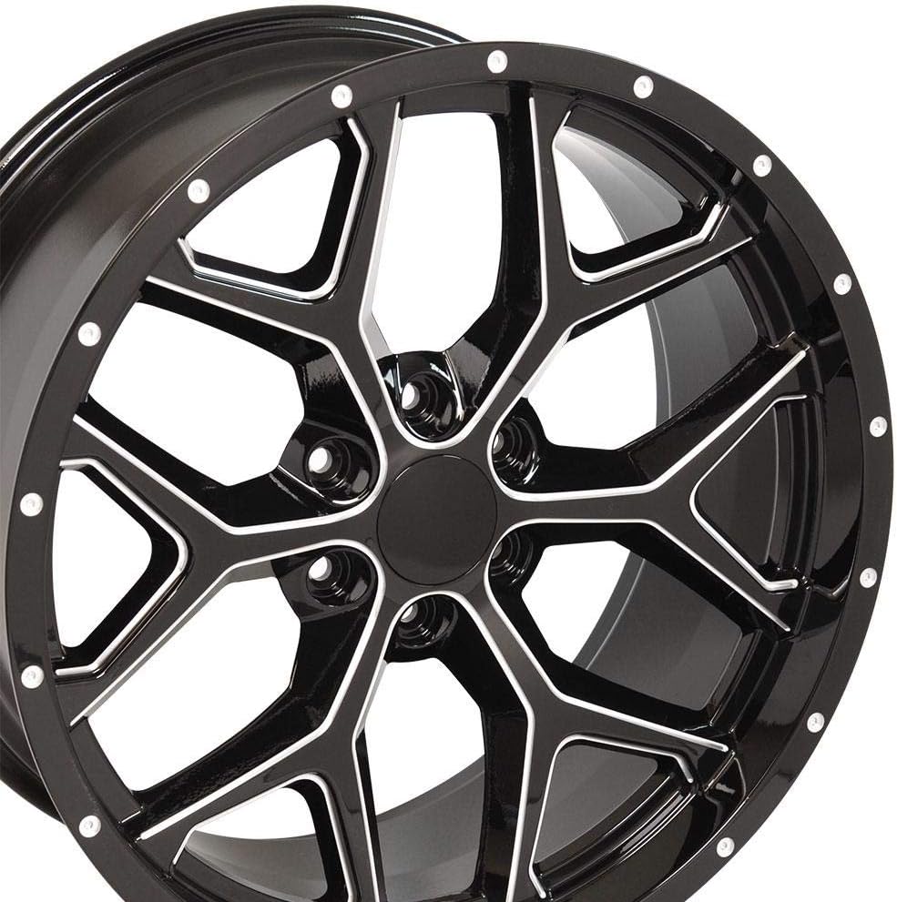 OE Wheels LLC 22 inch Rims Fits Silverado Suburban Tahoe Sierra Yukon Escalade 6x139.7 CV98 22x9.5 Black with Milled Edge SET