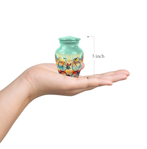 Abstract Cycling Dreams Motorcycle - Small Urns Ashes - Compact Mini Urn for Ashes - Elegant Small Keepsake - Portable Memorial for Adults 3 Inch, 1 Pc, Natural, KA-CLS-URN-1881-keepsake-1-M