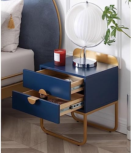 POCHY Modern Nightstands Nightstand 2 Drawers Iron End Table W/Gold Legs Bedside Cabinet MDF Bedside Dress Nordic 35x40x52 Cm Fashion Bedside Table Simple Stylish