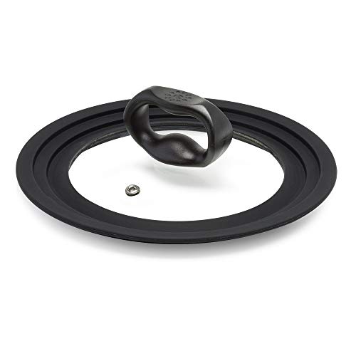 Ecolution Universal Lid for Pots and Pans, Fits 9.5-Inch to 12-Inch Cookware, Tempered Glass Replacement Lid with Heat Resistant Silicone Edge, Dishwasher Safe, Made without BPA, Large, Black