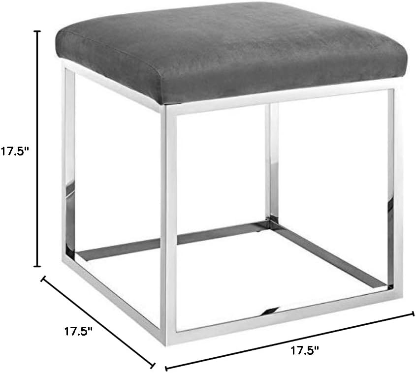 Pemberly Row Modern/Contemporary Velvet Ottoman in Silver and Gray