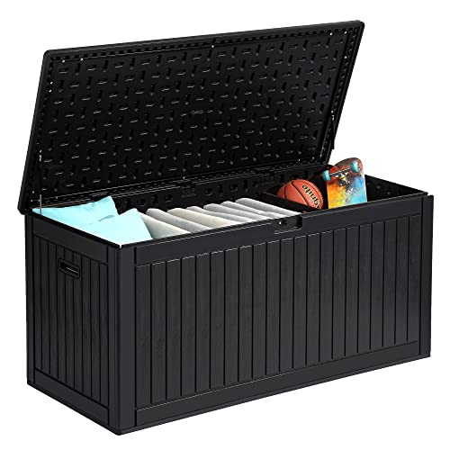 YITAHOME 260 Gallon Double-Wall Deck Box with Divider & Side Handles, Outdoor Large Storage for Patio Furniture Cushions, Garden Pool Accessories, Water Resistant & Lockable