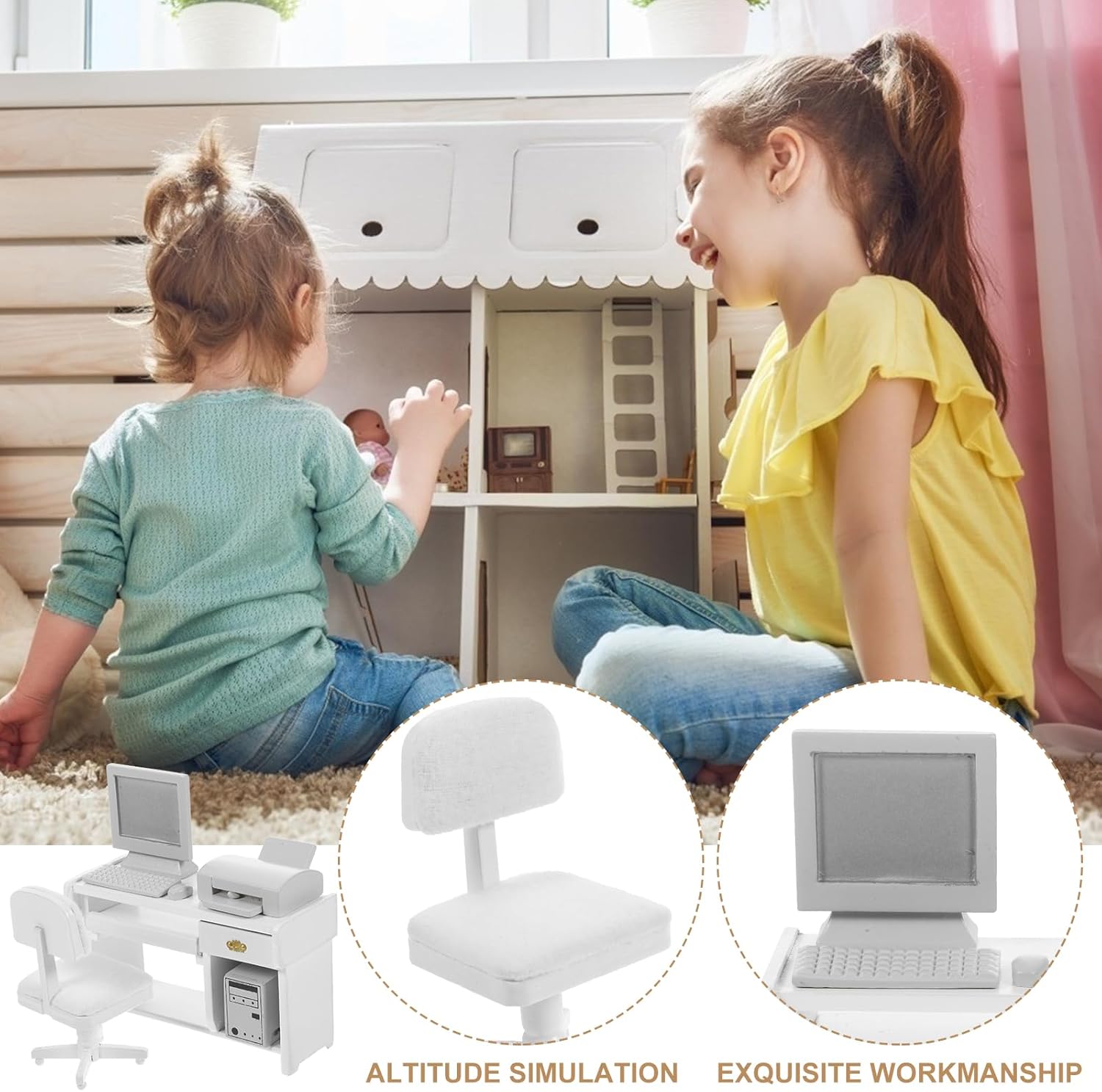 ERINGOGO 1 Set Office Scene Props Dollhouse Mini Laptop Mini Computer Model Dollhouse Office Desk Miniature Computer Desk Dollhouse Miniature Computer Wood Child Furniture White Thing