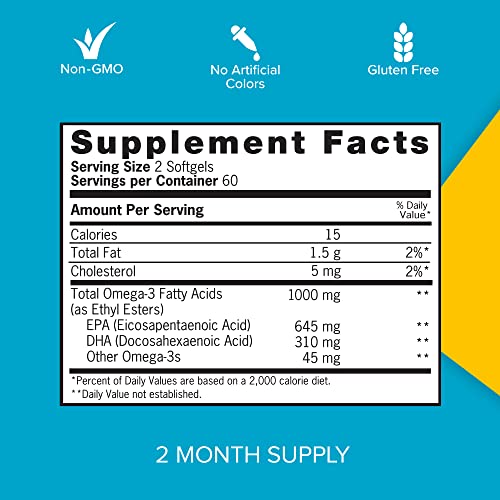 Qunol Omega 3 Fish Oil Mini Softgels, 1000mg Ultra Pure Fish Oil, Heart Health Support, Omega 3 DHA Supplements, Lemon Flavor, 2 Month Supply, 120 Count