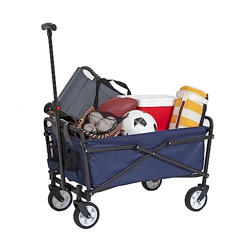 MACSPORTS Lightweight Collapsible Folding Outdoor Utility Wagon, Weight Capacity 150 LBS, Navy