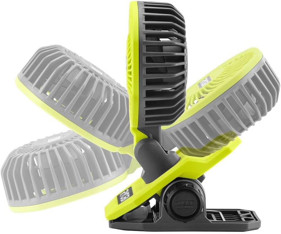 RYOBI USB Lithium Clamp Fan Kit with 2.0 Ah USB Lithium Battery and Charging Cable, GREEN
