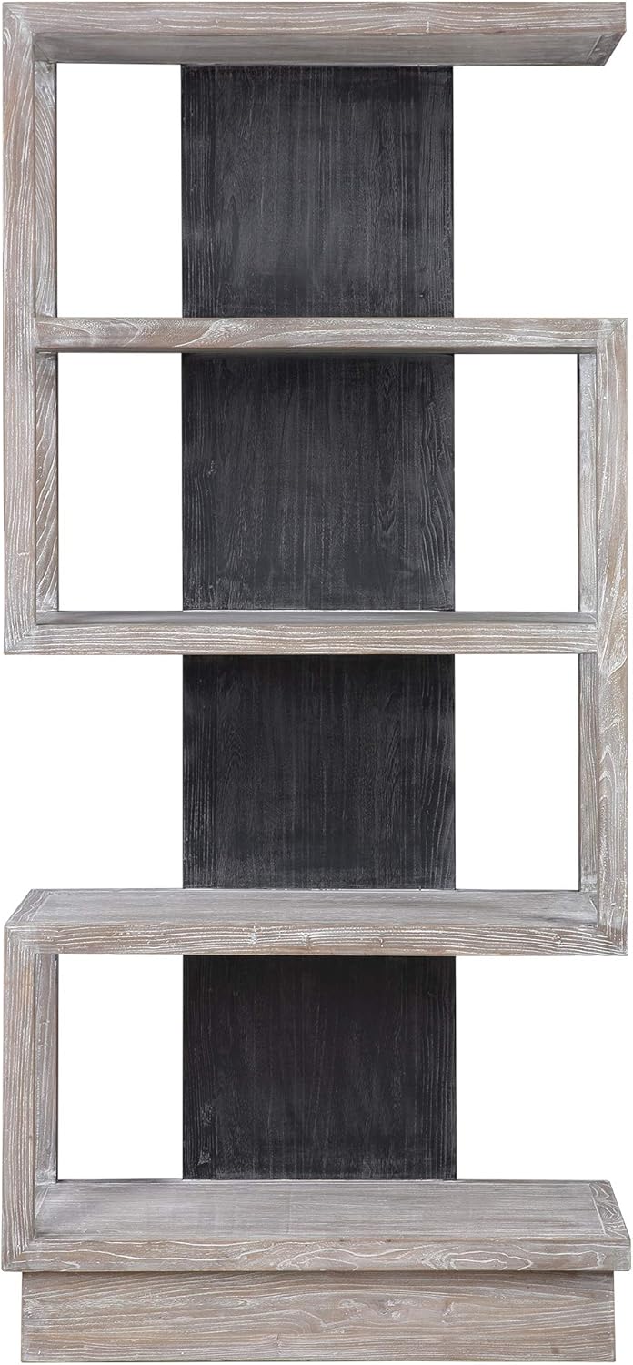 MY SWANKY HOME Dramatic Staggered Shelf Modern Etagere Open Black Gray Wood S Shape Book Shelf