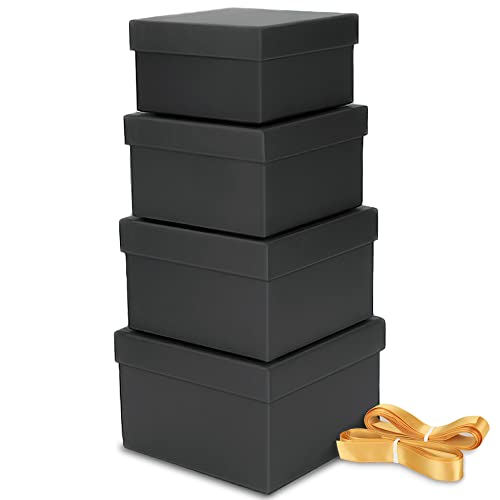 Bengnkes White Gift Box Small Gift Boxes with Lids for Presents 4 Packs Square Luxury Nesting Gift Boxes with 17ft Ribbon for Birthday Bridesmaid Wedding Christmas Proposal