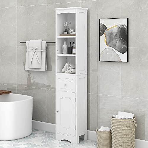 Tall Bathroom Storage Cabinet with 2 Doors & Drawer, 64