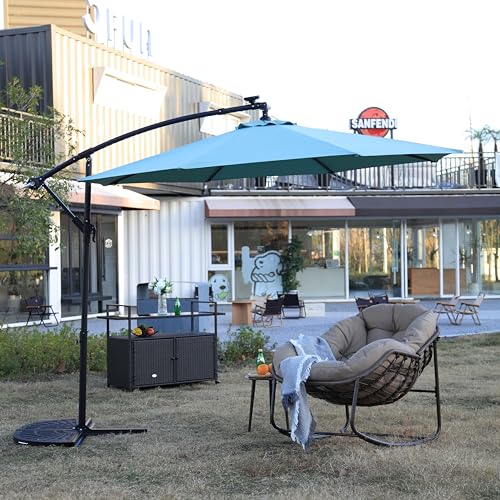Offset Patio Umbrella with Base Included, 10 ft Large Umbrella Outdoor Patio Cantilever Umbrella Market Umbrella, Hanging Backyard Pool Deck Umbrella for Picnic Table Patio Furniture Sets