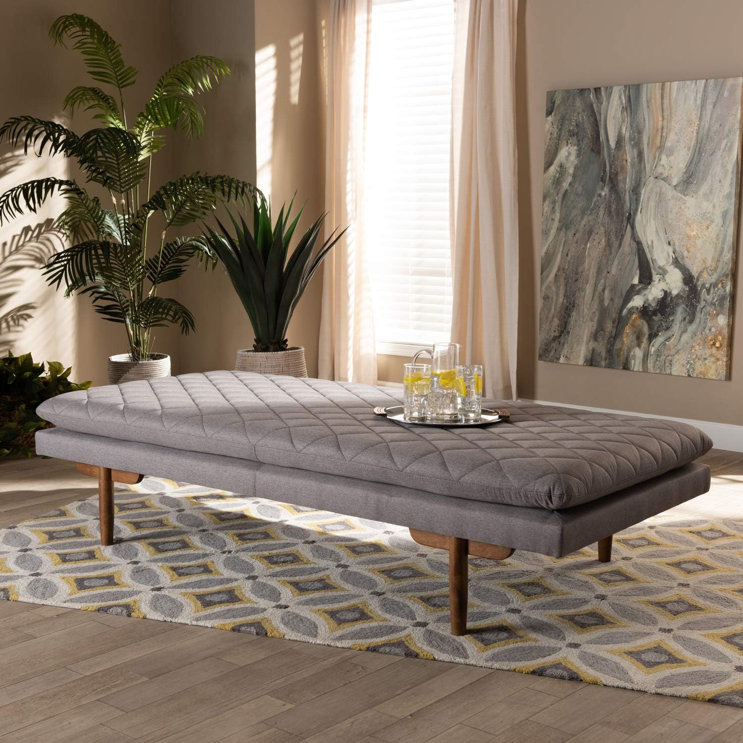 Baxton Studio Marit Grey Upholstered Walnut Wood Daybed