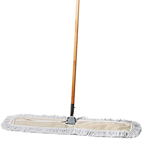 Commercial Dust Mop & Floor Sweeper, 36 in. Dust Mop for Hardwood Floors, Cotton Reusable Dust Mop Head, Wooden Broom Handle, Industrial Dry Mop for Floor Cleaning & Janitorial Supplies…