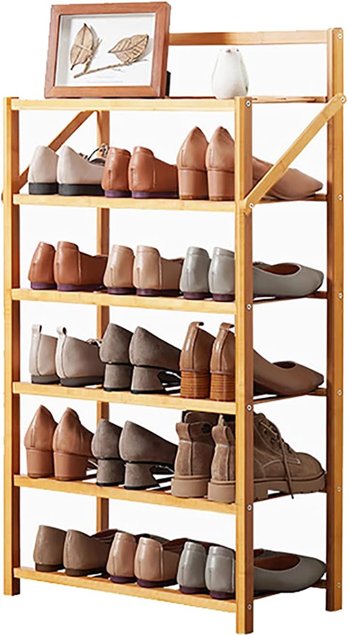 Bamboo Shoe Rack, with 3/4/5/6 Tier Sturdy Shoe Storage Cabinet, Space Saving,Convenient Small Shoe Shelf Cupboards for Hallways Outdoor Entryway Living Room Bedroom,Installation-Free, Foldable ()