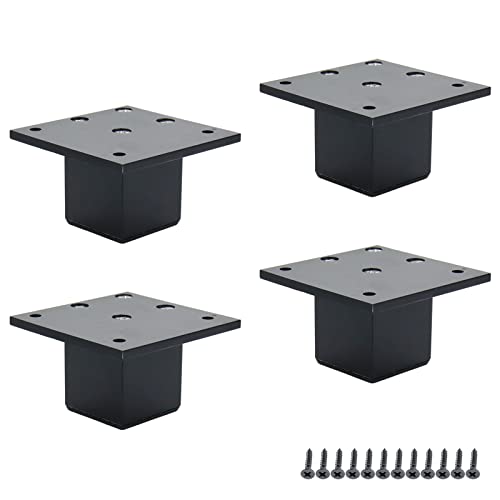 4 Pcs Metal Furniture Legs 2inch Tall Square Tube Cabinet Feet Table Support Legs Sofa Bed Leveling Feet(Black)