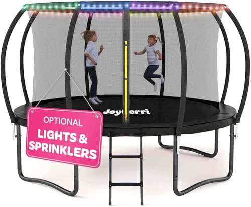 Trampoline for Kids and Adults - 8Ft 10Ft 12Ft 14FT Trampoline with Net - ASTM Certified with Bonus Lights and Sprinkler/Extra Sturdy Recreational Outdoor Trampolines