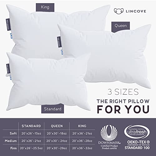 Lincove Cloud Natural Canadian White Down Luxury Sleeping Pillow - 625 Fill Power, 500 Thread Count Cotton Shell, Made in Canada, Standard - Soft, 1 Pack
