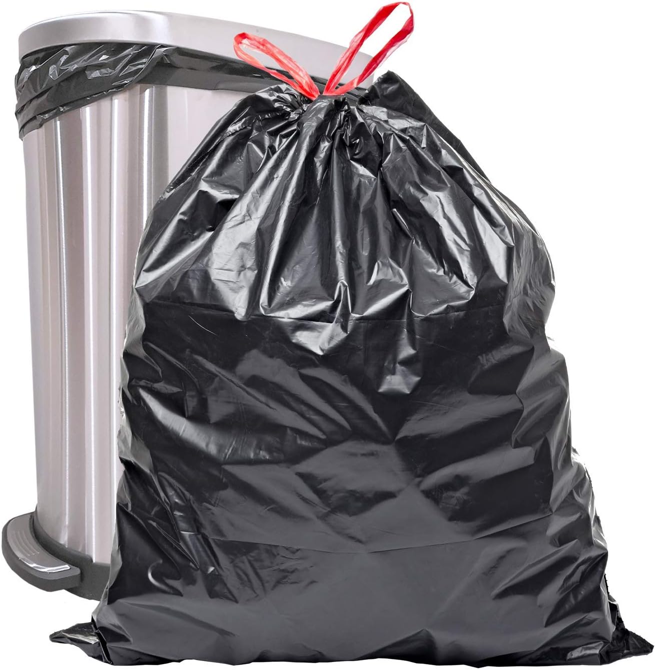 Reli. 39 Gallon Trash Bags Drawstring (200 Count Bulk) Large 39 Gallon Heavy Duty Drawstring Trash Bags - Black Garbage Bags 39 Gallon Capacity, Lawn Leaf (39 Gal)