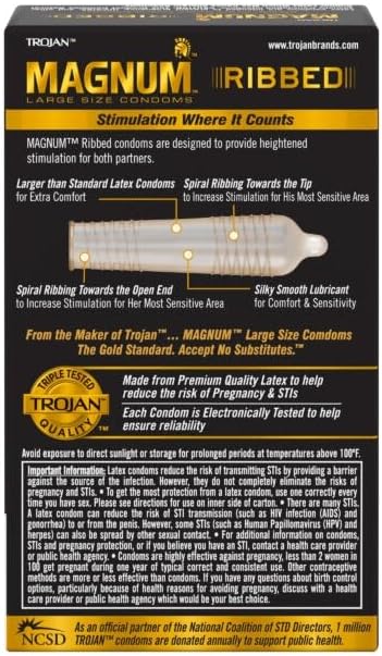 Trojan Magnum Ribbed Large Size Lubricated,12 Count(Pack of 2)