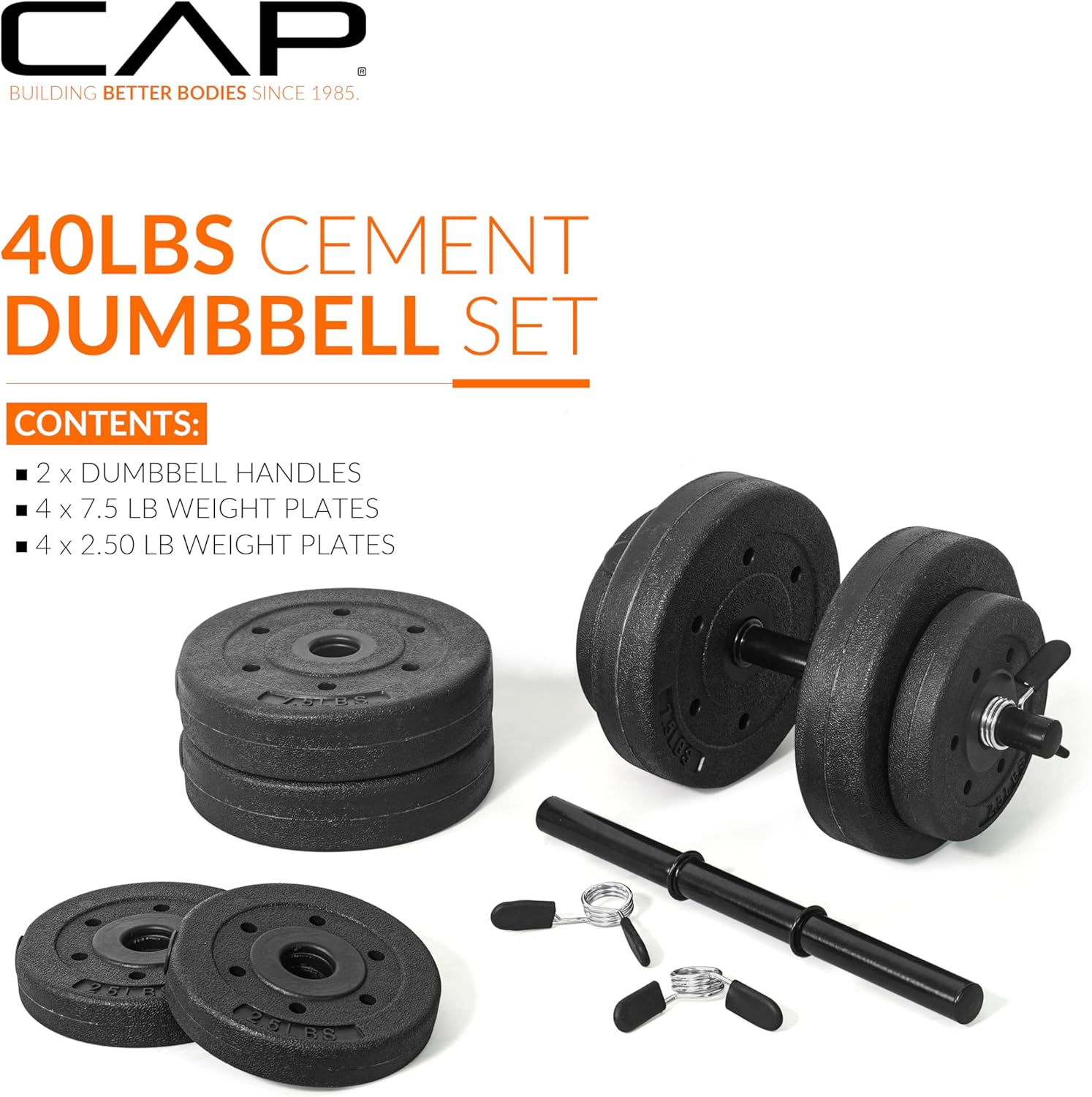 Cap Barbell 40-Pounds Cement Dumbbell Set (Black)