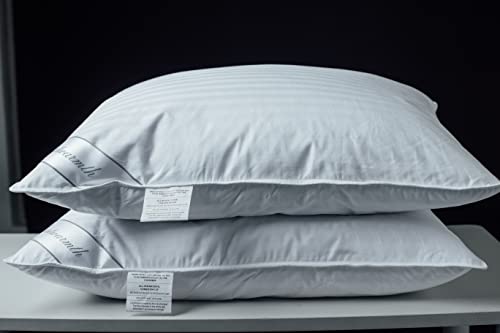 Goose Feather Pillow Blend with Polyester Bed Pillows 100% Cotton, Medium Firm Soft Support King Pack of 1, Stripe White