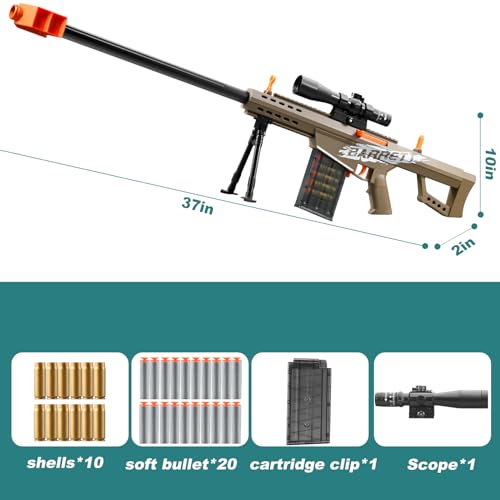 Soft Bullet Toy Gun Sniper Rifle with Scope Realistic Shell ejecting Foam Blaster Fake Gun Look Real Shotgun Dart Pellet Shooting Game for Boys Teen Adults Gifts Age 8+ 10 12 Year Old (Blue)