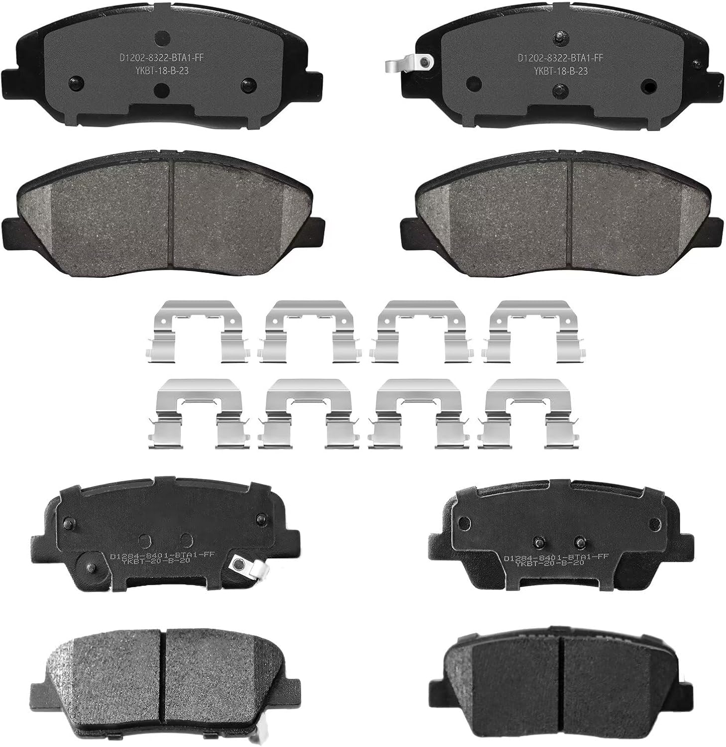 Ceramic Front and Rear Disc Brake Pad Kit for 2007-2010 Hyundai Entourage, for 2013-2016 Hyundai Santa Fe, for 2013 Hyundai Santa Fe Xl, for Kia Borrego/Sedona