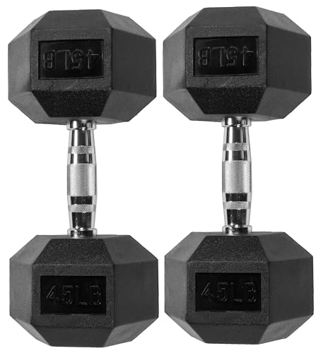 Signature Fitness Premium Rubber Encased Hex Dumbbell, Pairs