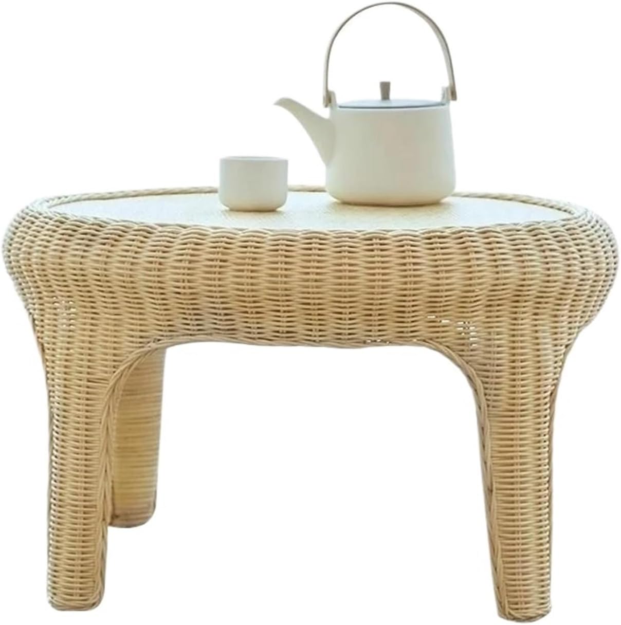 Low Table Bay Window Rattan Small Coffee Table Hand-Woven Low Tea Table for Sitting on Floor Country Decor Wedding Gift Table for Living Room, Bay Window