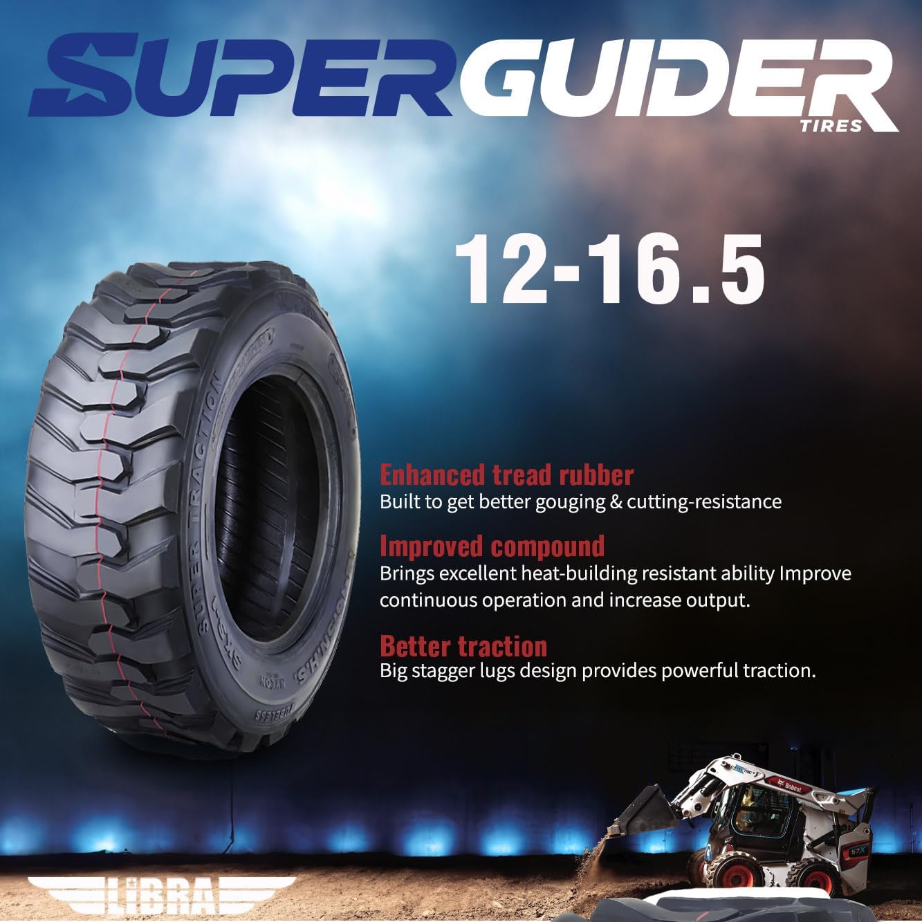 New Heavy Duty 12-16.5 12x16.5 12 Ply Skid Steer Tire w/Rim Guard