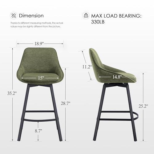 Zesthouse 26'' Swivel Bar Stools Set of 2, Counter Height Bar Stools with Backs, Upholstered Faux Leather Barstools with Metal Legs, Modern Counter Stools for Kitchen Island, Brown