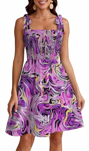 Women's Summer Boho Dress Floral Print Spaghetti Strap Square Neck Casual Flowy Mini Dress Beach Sundress