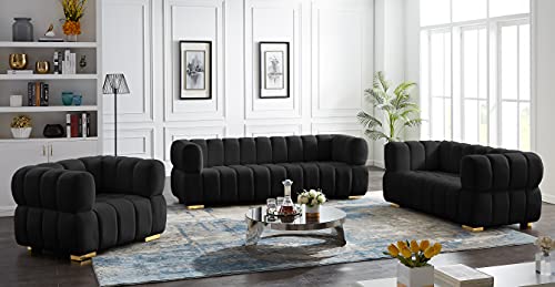 Meridian Furniture Gwen Collection Velvet Upholstered Loveseat with Deep Biscuit Tufting, Navy