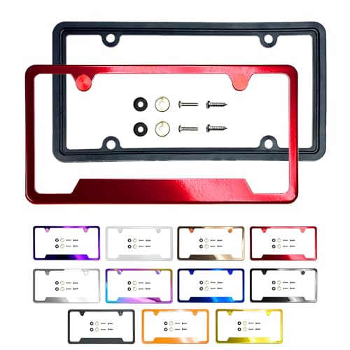Bottom Cut OutLicense Plate Frame Matte White Powder Coated Universal Fit Aluminum Screw On Cap Cover, T304 Stainless Steel, Rust Proof Weather Proof Stainless Steel Screws (Qty: 1 Frame)