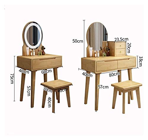 Dressing Table with 2 Sliding Drawers, Vanity Set with Touch Screen Dimming Mirror, Modern Bedroom Makeup Table (Color : Natural, Size : 60x40x126cm) (Walnut 60x40x126cm)