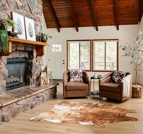 NativeSkins Faux Cowhide Rug (6.2 ft x 8.2 ft) – Brown & White (Oversized) - Cow Print Area Rug with Faux Suede No-Slip Backing, Cow Print Rug, Animal Hide Rugs, Cowhide Rugs for Living Room