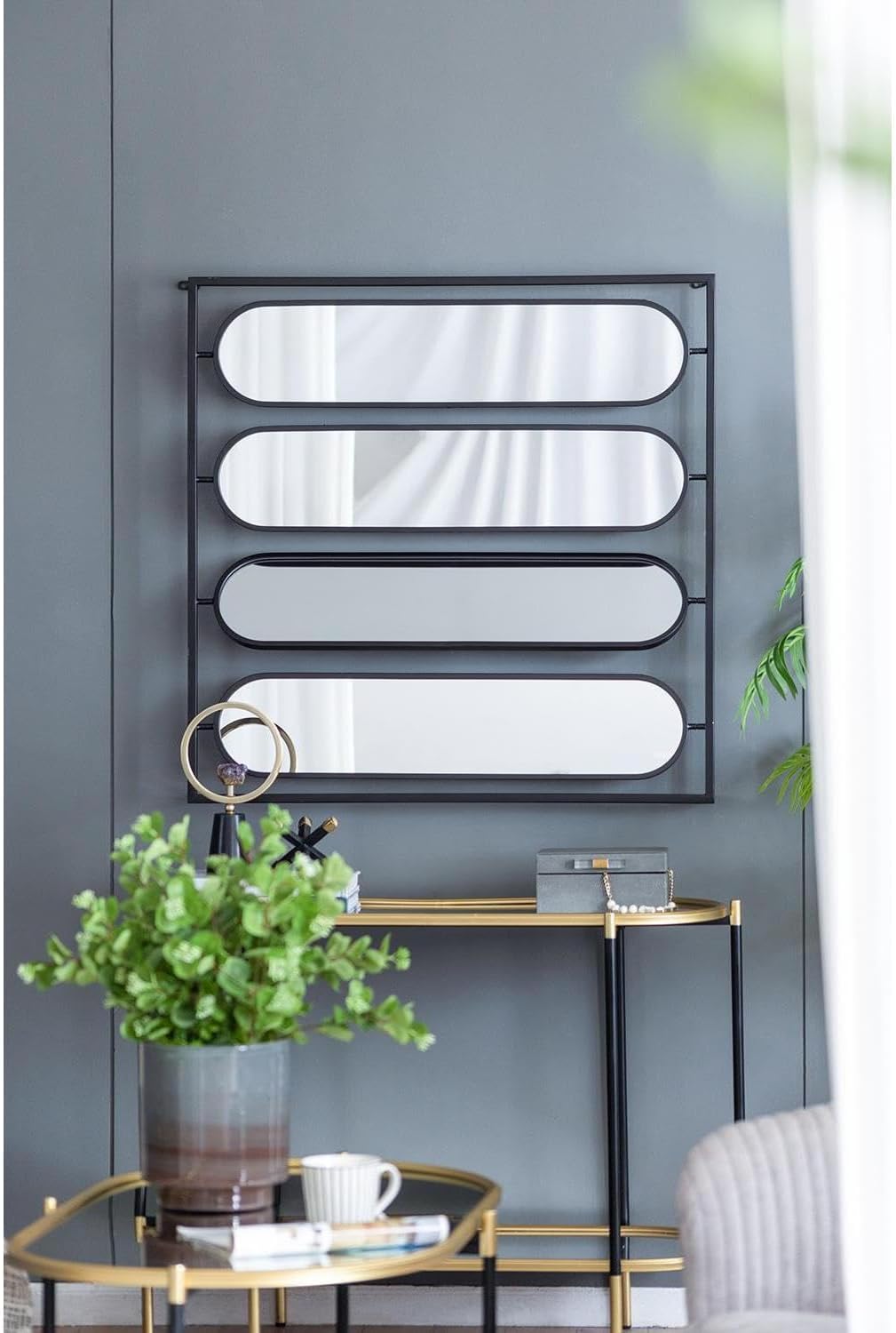 36” x 36” Large Four Oval Wall Mirror with Black Square Frame, Contemporary Accent, Home Decor for Living Room, Bedroom, Entryway, Office