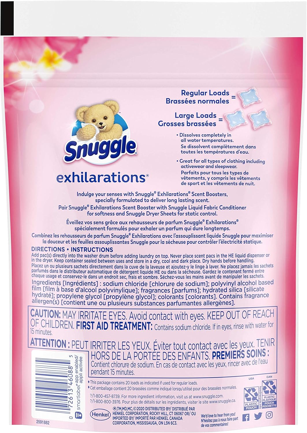 Snuggle Exhilarations In Wash Laundry Scent Booster Pacs, Island Hibiscus and Rainflower, 20 Count