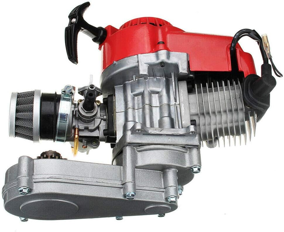 49cc Engine Motor Mini Performance Motor 2-stroke Mini Dirt Bike ATV Engine Pocket Bike Scooter with Gear Box T8F Sprocket Metal Recoil Racing Air Filter + Handle Bar + Throttle Cable
