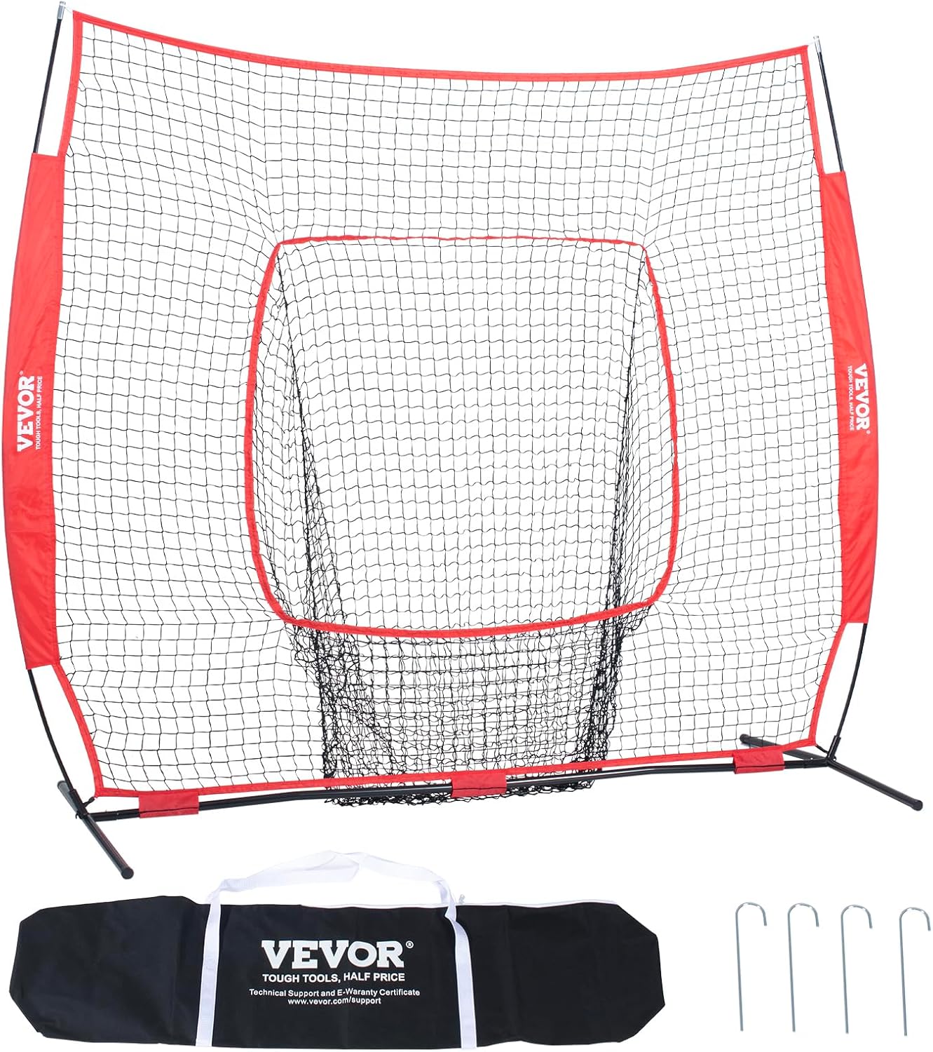 VEVOR 7x7 ft Baseball Softball Practice Net, Portable Baseball Training Net for Hitting Batting Catching Pitching, Backstop Baseball Equipment Training Aids with Carry Bag and Strike Zone