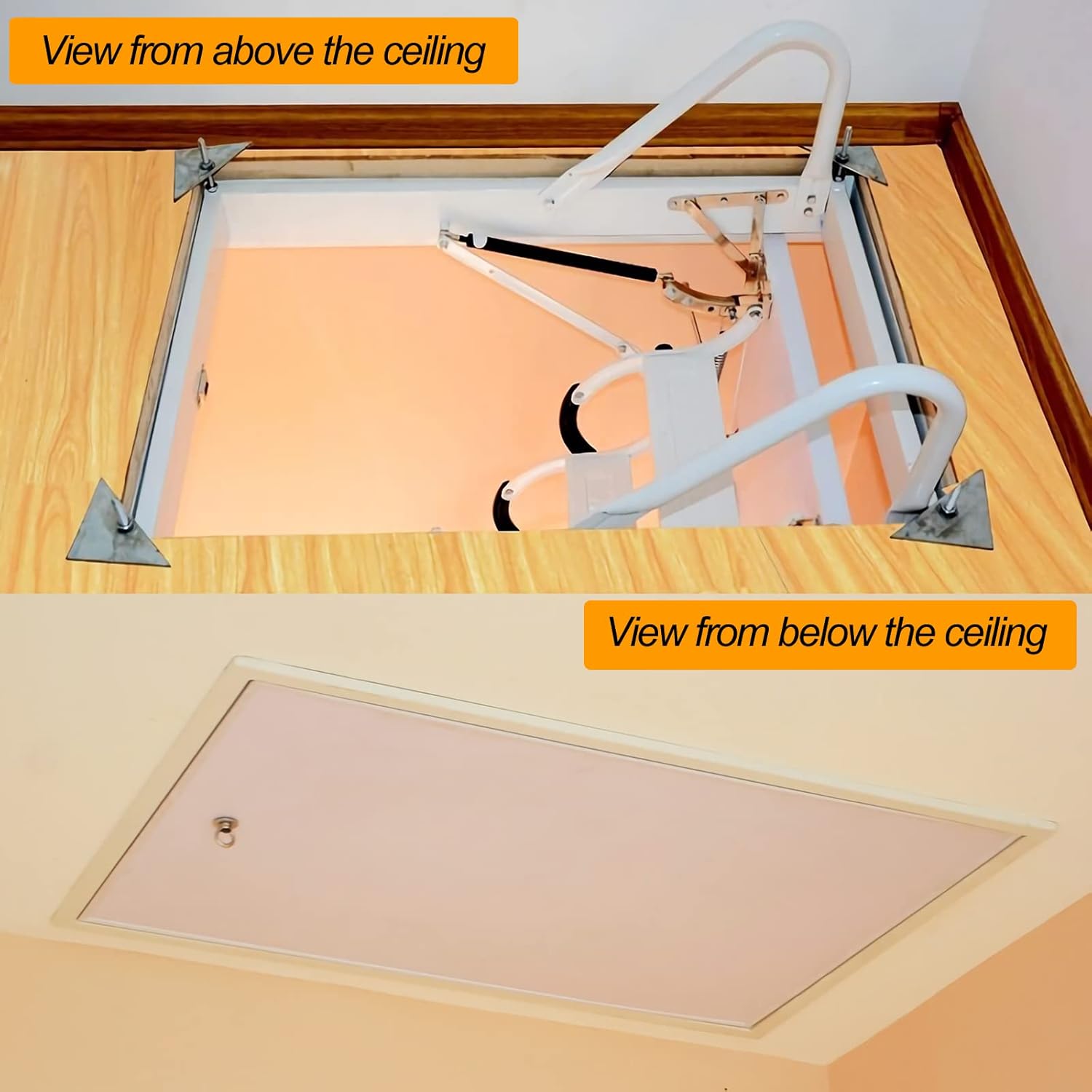 TECHTONGDA Attic Ladder 12 Steps Pull Down Attic Stairs, Folding Ladder Extension Loft Stair, Ceiling Mounted Retractable Loft Ladder, Carbon Steel Attic Access Ladder, 31.5 x 35.4 Inch, 9.8ft Height