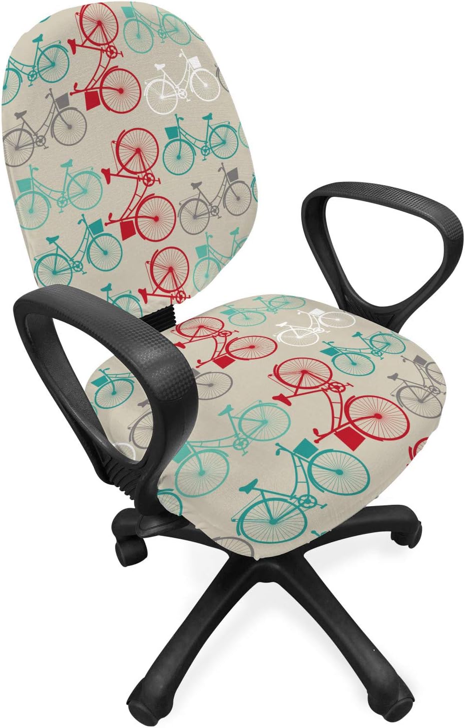 Ambesonne Vintage Office Chair Slipcover, Old Fashioned Bicycle Pattern Nostalgic Bikes with Basket Riding Paris Graphic, Protective Stretch Decorative Fabric Cover, Multicolor